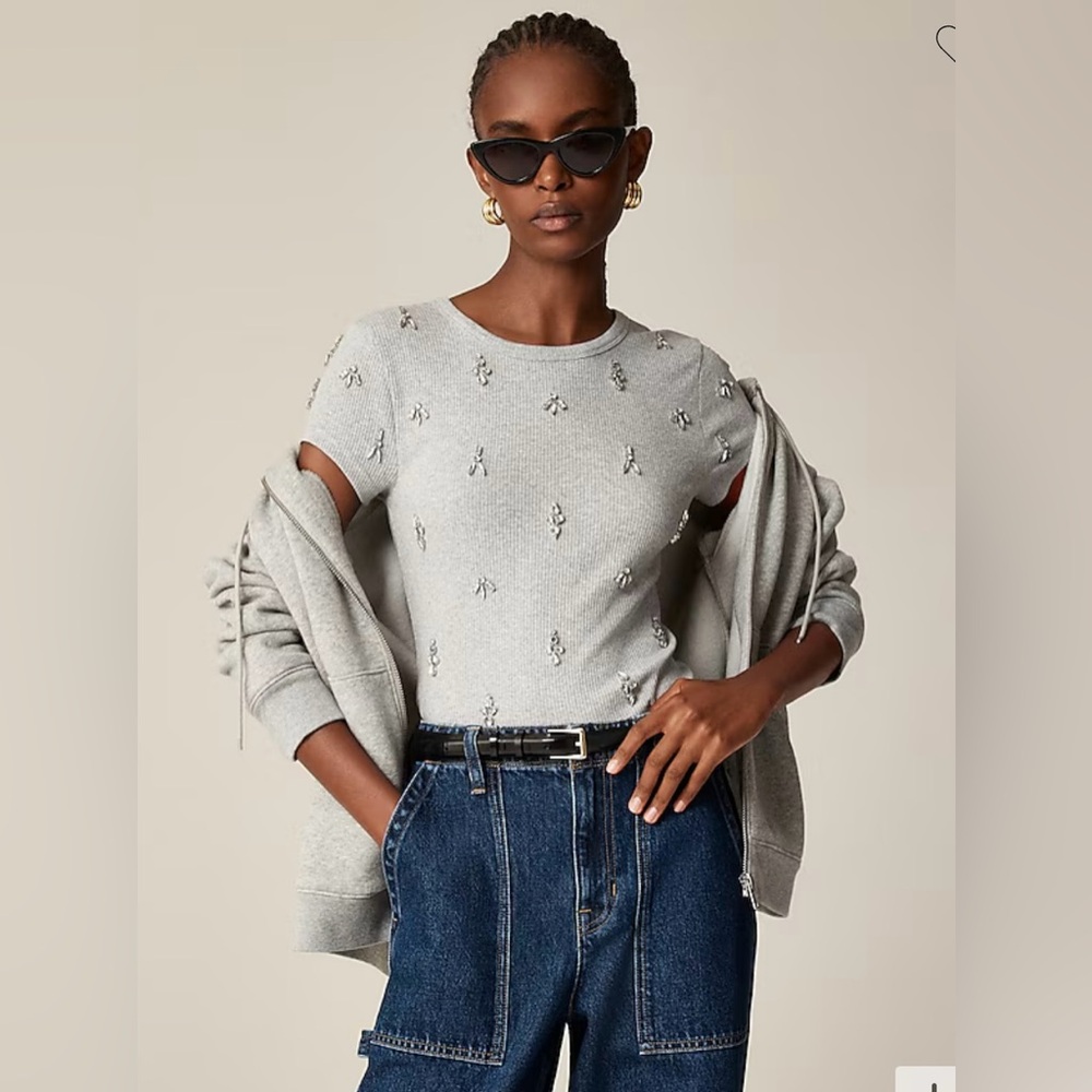 J.Crew Embellished vintage rib shrunken T-shirt in heather silver